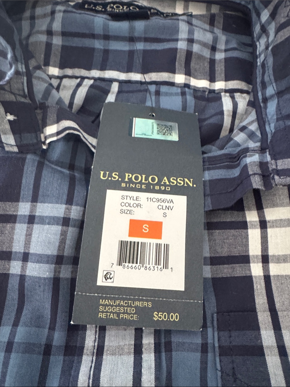 Reimagined Navy Plaid Button-Up Blouse with Ruffled Collar.NWT - Picture 6 of 10